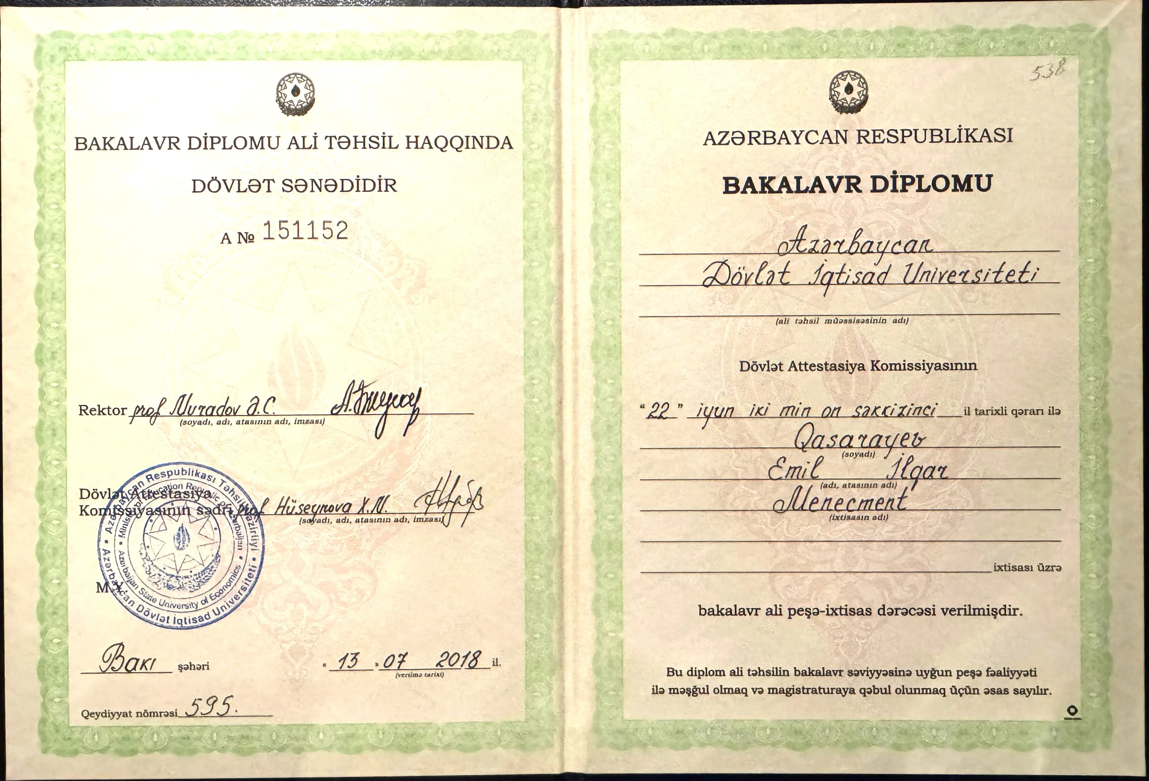 azerbaycan dovlet iqtisad universiteti(UNEC) emil gasarayev